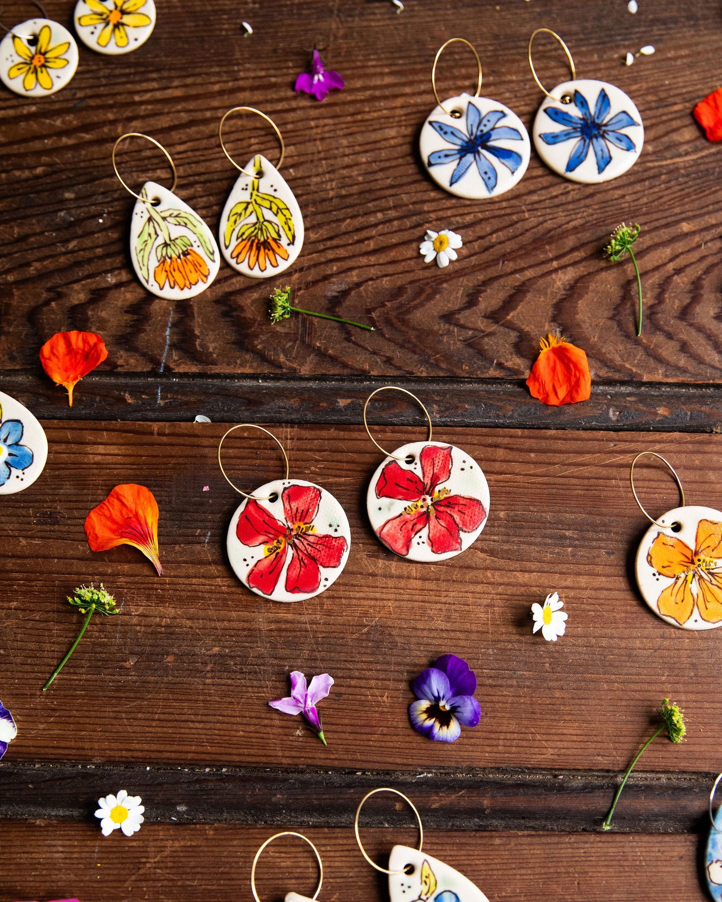 Red Nasturtium Earrings ~ Round Large