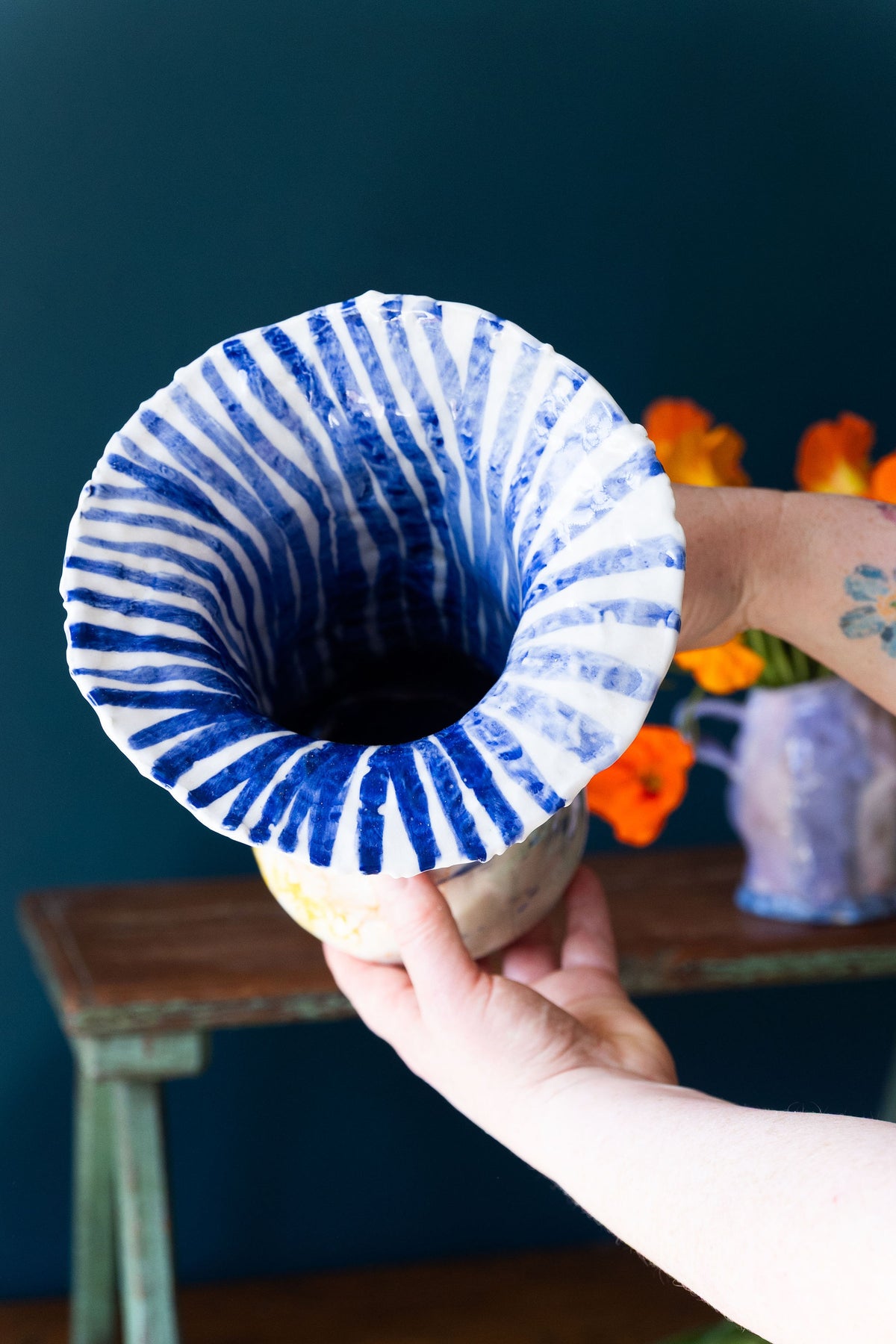 Nasturtiums & Stripes Vase