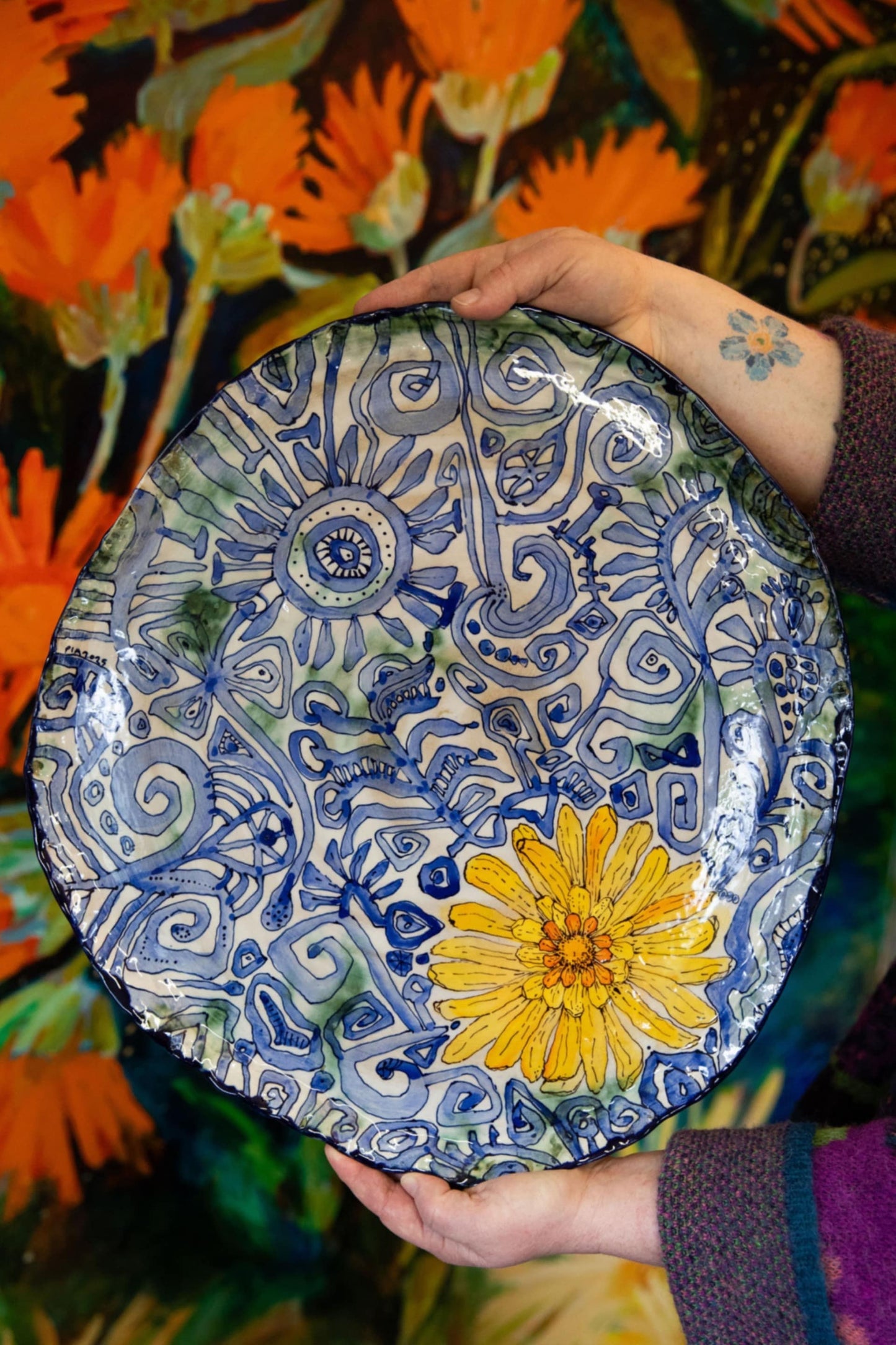 Blue Scribble Platter Number One ~ Daisy Language